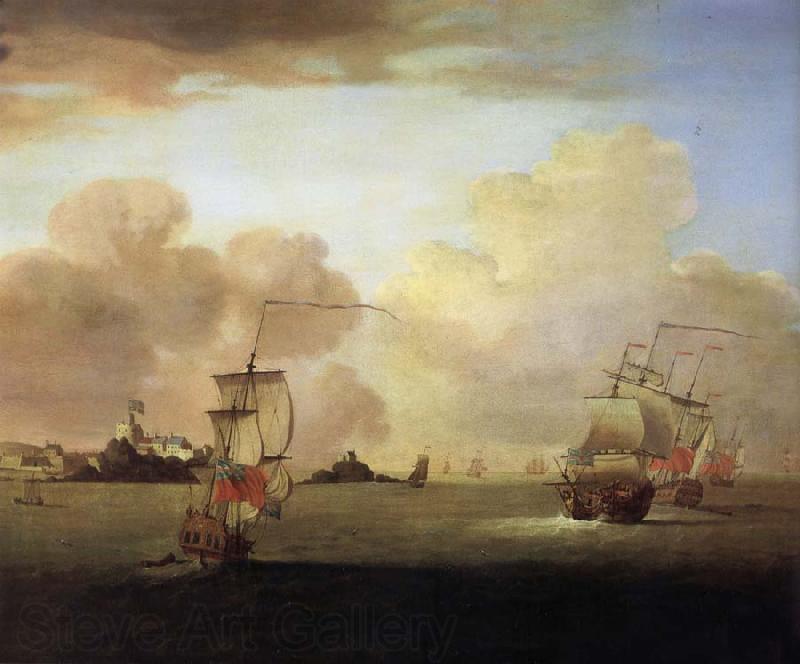 Monamy, Peter British men-o-war and a merchantman off Elizabeth Castle,Jersey Spain oil painting art